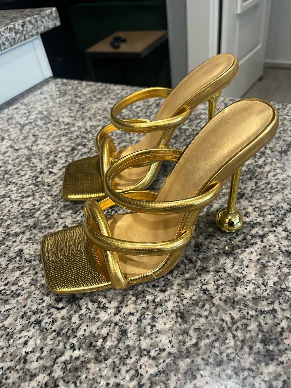 Gold Strappy High Heel Sandals - Women's Fashion Heels